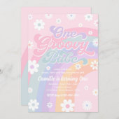 One Groovy Babe Retro Daisy Pink Rainbow Birthday Einladung (Vorne/Hinten)