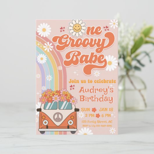 One Groovy Baby Birthday Party Einladung (Stehend Vorderseite)
