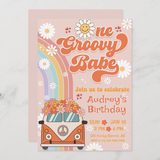 One Groovy Baby Birthday Party Einladung (Vorne/Hinten)