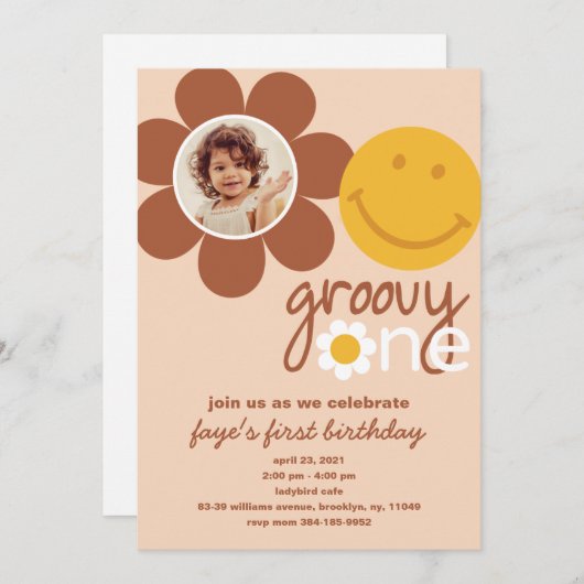 ONE Groovy Baby Invitation Einladung (Vorne/Hinten)