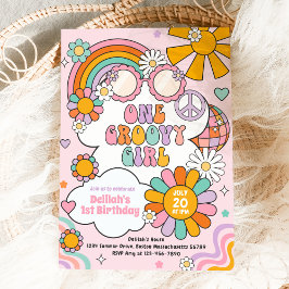 One Groovy Girl 70er Blume Power Rainbow Birthday Einladung