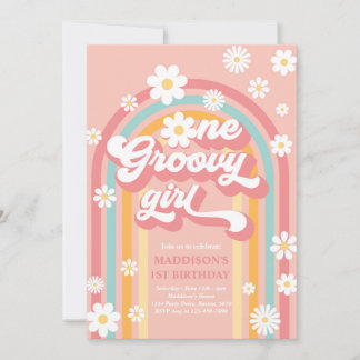 One Groovy Girl Boho Daisy Rainbow 1. Geburtstag Einladung