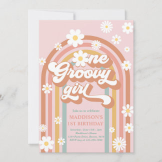 One Groovy Girl Boho Daisy Rainbow 1. Geburtstag Einladung