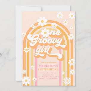 One Groovy Girl Boho Daisy Rainbow 1. Geburtstag Einladung