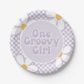 One Groovy Girl Lila Daisy Schachbrett Pappteller (Vorderseite)