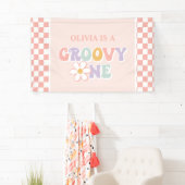 One Groovy Girl Pink Daisy Schachbrett Banner (Insitu)