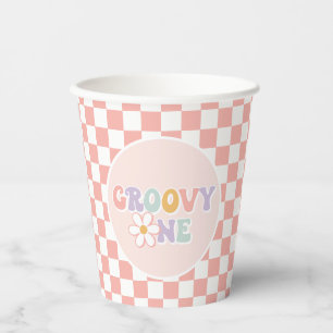 One Groovy Girl Pink Daisy Schachbrett Pappbecher