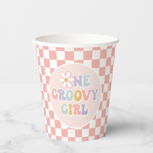 One Groovy Girl Pink Daisy Schachbrett Pappbecher