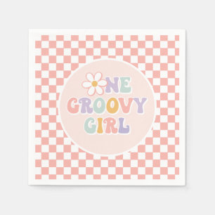 One Groovy Girl Pink Daisy Schachbrett Serviette