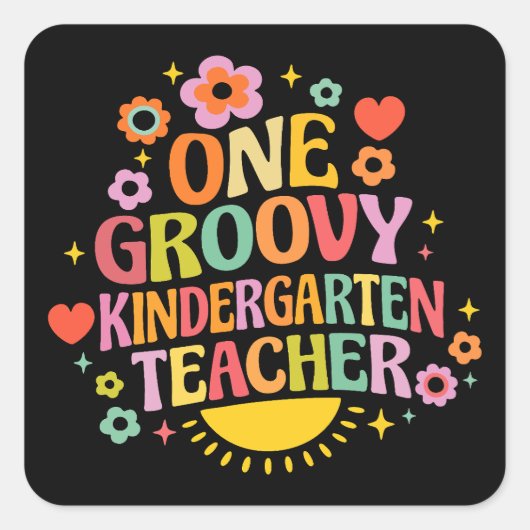 One groovy kindergarten teacher quadratischer aufkleber (Vorderseite)