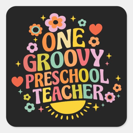 One groovy preschool teacher quadratischer aufkleber (Vorderseite)