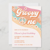 One Groovy Retro Daisy 1. Geburtstag Party Einladung (Vorderseite)