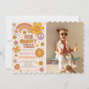 One Groovy Year 1. Geburtstag Party Foto Einladung
