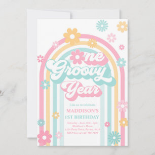 One Groovy Year Boho Daisy Rainbow 1. Geburtstag Einladung