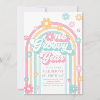 One Groovy Year Boho Daisy Rainbow 1. Geburtstag Einladung