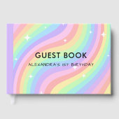 One Groovy Year Retro Pastel Rainbow 1st Birthday Gästebuch (Vorderseite)