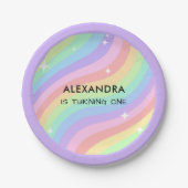 One Groovy Year Retro Pastel Rainbow 1st Birthday Pappteller (Vorderseite)