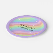 One Groovy Year Retro Pastel Rainbow 1st Birthday Pappteller (Schrägansicht)
