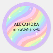 One Groovy Year Retro Pastel Rainbow 1st Birthday Runder Aufkleber (Vorderseite)
