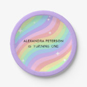 One Groovy Year Retro Pastel Rainbow Wavy 1st Pappteller (Vorderseite)