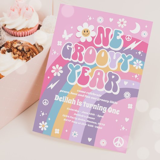 One GroovYear Peace Liebe Party Rainbow Birthday Einladung
