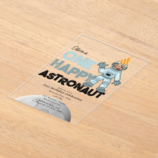 One Happy Astronaut Photo 1st  First Birthday Acryleinladungen (Ablage )