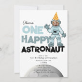 One Happy Astronaut Photo 1st First Birthday Einladung (Vorderseite)