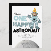 One Happy Astronaut Photo 1st First Birthday Einladung (Vorne/Hinten)
