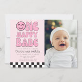 One Happy Babe Happy Face Pink Foto Einladung (Vorderseite)