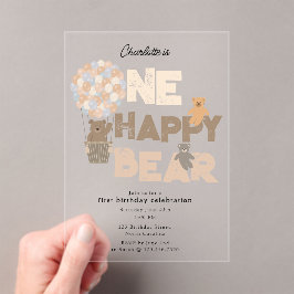 One Happy Bear Invite 1st  First Birthday Cute Acryleinladungen