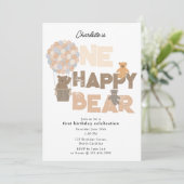 One Happy Bear Invite 1st First Birthday Cute Einladung (Stehend Vorderseite)