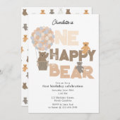 One Happy Bear Invite 1st First Birthday Cute Einladung (Vorne/Hinten)