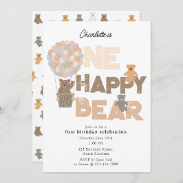 One Happy Bear Invite 1st  First Birthday Cute Einladung