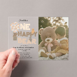 One Happy Bear Invite 1st  First Birthday Photo Acryleinladungen