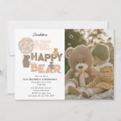 One Happy Bear Invite 1st First Birthday Photo Einladung (Vorderseite)