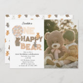 One Happy Bear Invite 1st First Birthday Photo Einladung (Vorne/Hinten)