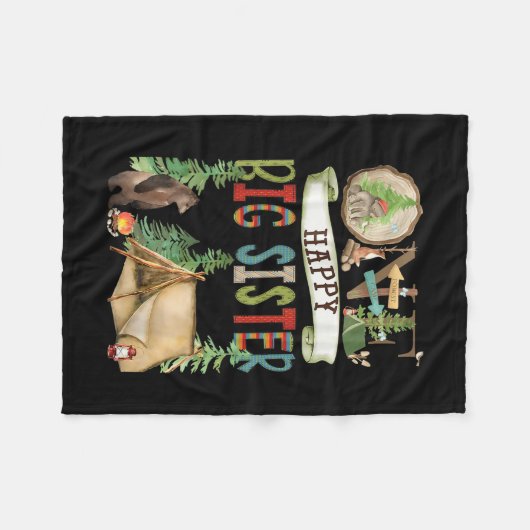 One Happy Big Sister Camper First Birthday Camng B Fleecedecke (Vorderseite (Horizontal))