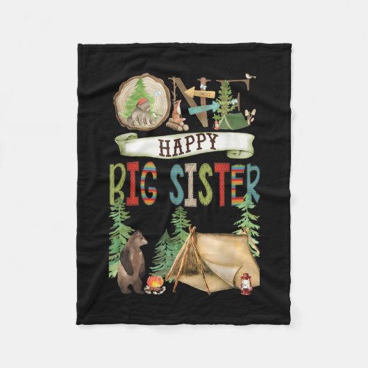 One Happy Big Sister Camper First Birthday Camng B Fleecedecke (Vorderseite)