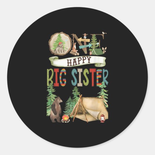 One Happy Big Sister Camper First Birthday Camng B Runder Aufkleber (Vorderseite)