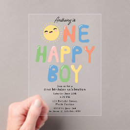 One Happy Boy Birthday Invite 1. Geburtstag Sun Acryleinladungen