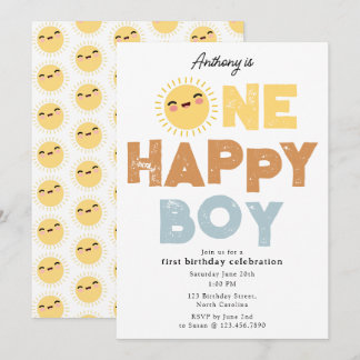 One Happy Boy Birthday Invite 1. Geburtstag Sun Einladung