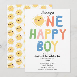 One Happy Boy Birthday Invite 1. Geburtstag Sun Einladung
