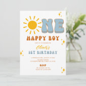 One Happy Boy First Birthday Einladung (Stehend Vorderseite)