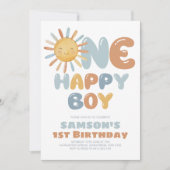 One Happy Boy Sun 1st Birthday Einladung (Vorderseite)