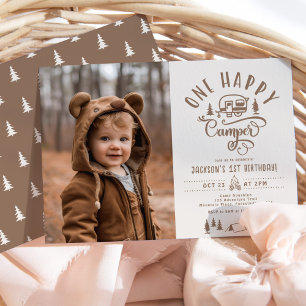 One Happy Camper 1. Geburtstag Foto Einladung
