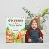 One Happy Camper - 1. Geburtstag mit Foto Einladung (Stehend Vorderseite)