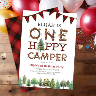 One Happy Camper 1. Geburtstag Party Einladung