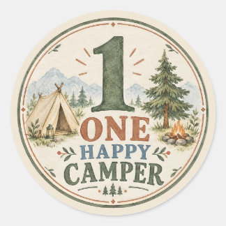 One Happy Camper 1. Geburtstagsaufkleber Runder Aufkleber