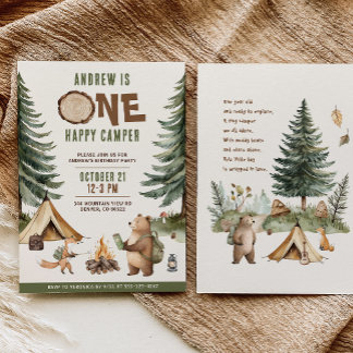 One Happy Camper 1st Birthday Invitation Boy Einladung