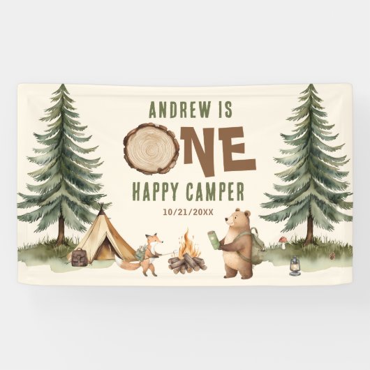 One Happy Camper 1st Birthday Vinyl Banner (Horizontal)